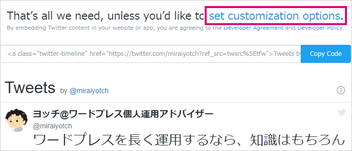 「set customization options」をクリック